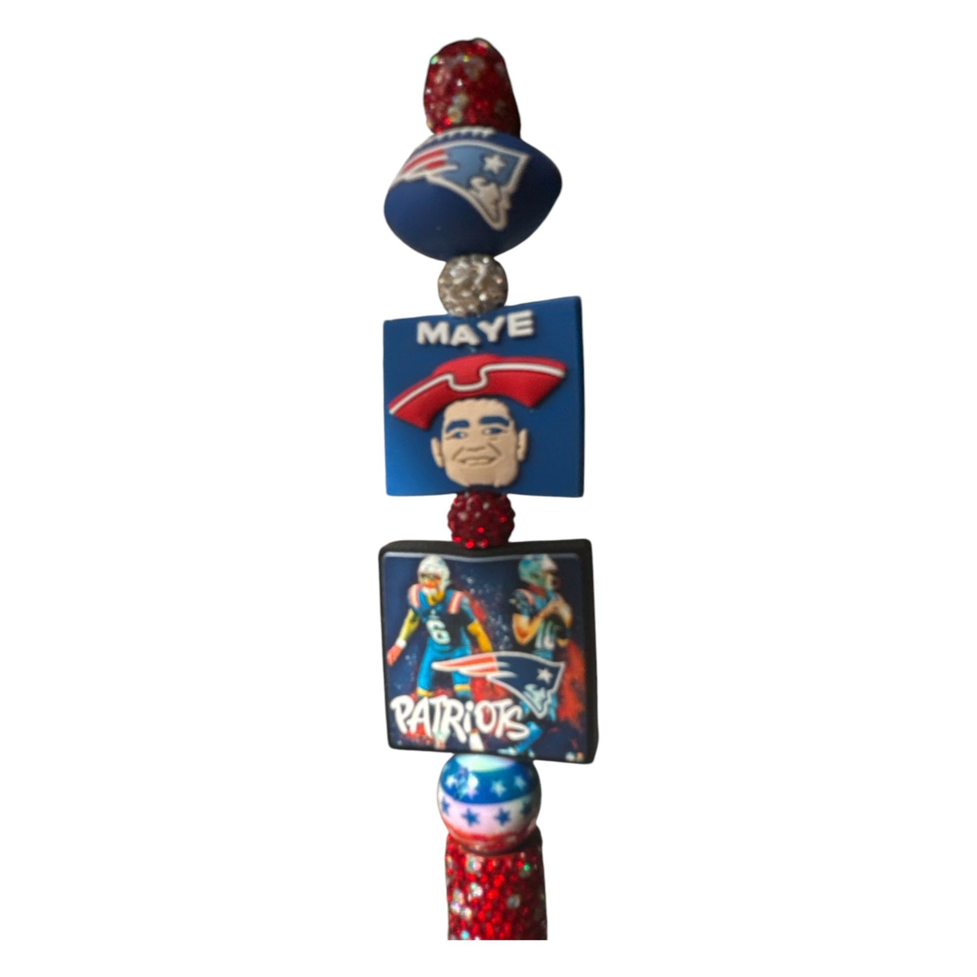 New England Patriots Themed Beaded Glitter Pen With Football & Player Designs