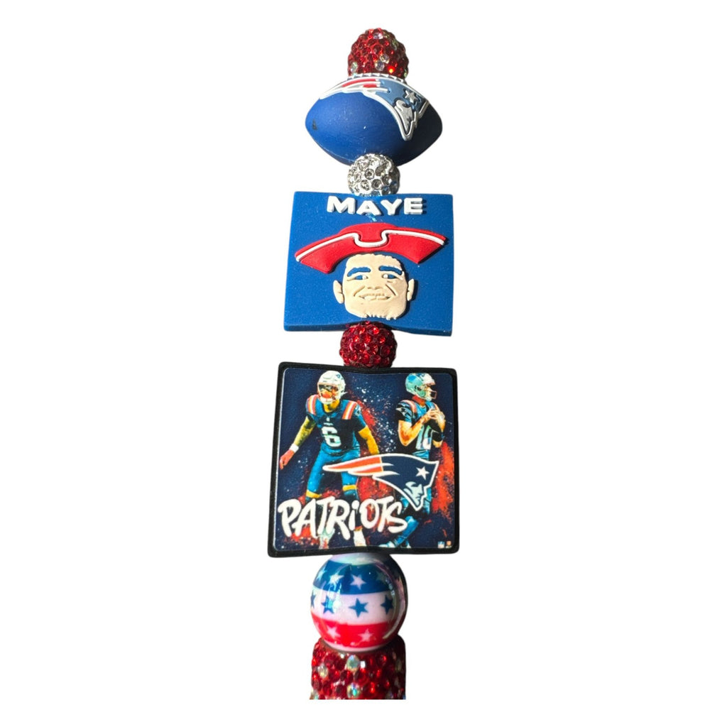 New England Patriots Themed Beaded Glitter Pen With Football & Player Designs