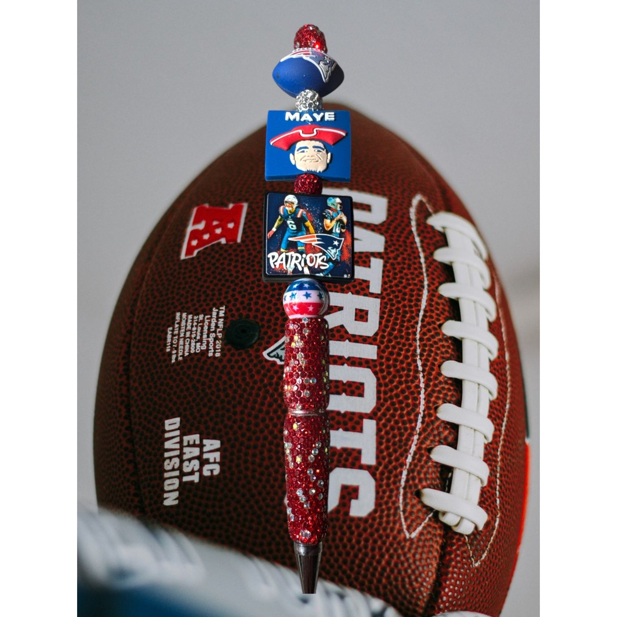 New England Patriots Themed Beaded Glitter Pen With Football & Player Designs