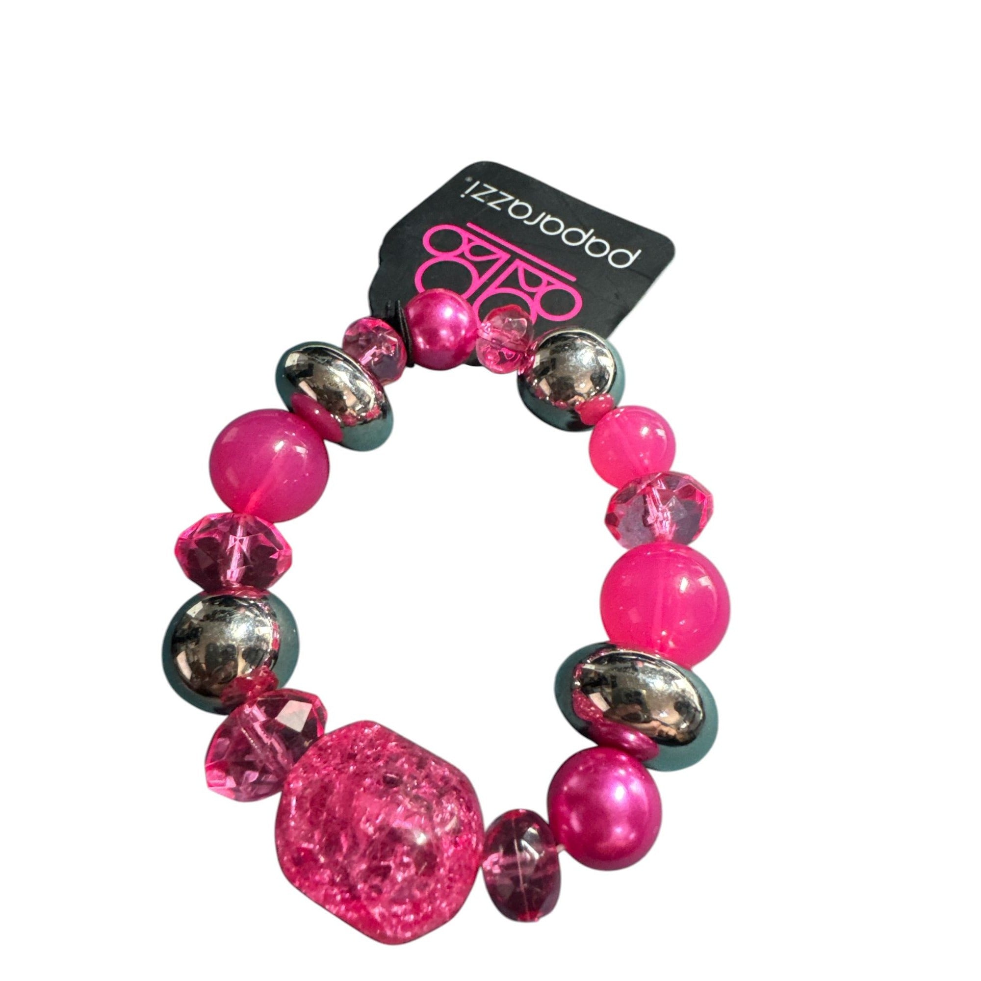 Pink & Silver Beaded Stretch Bracelet By Paparazzi Accessories