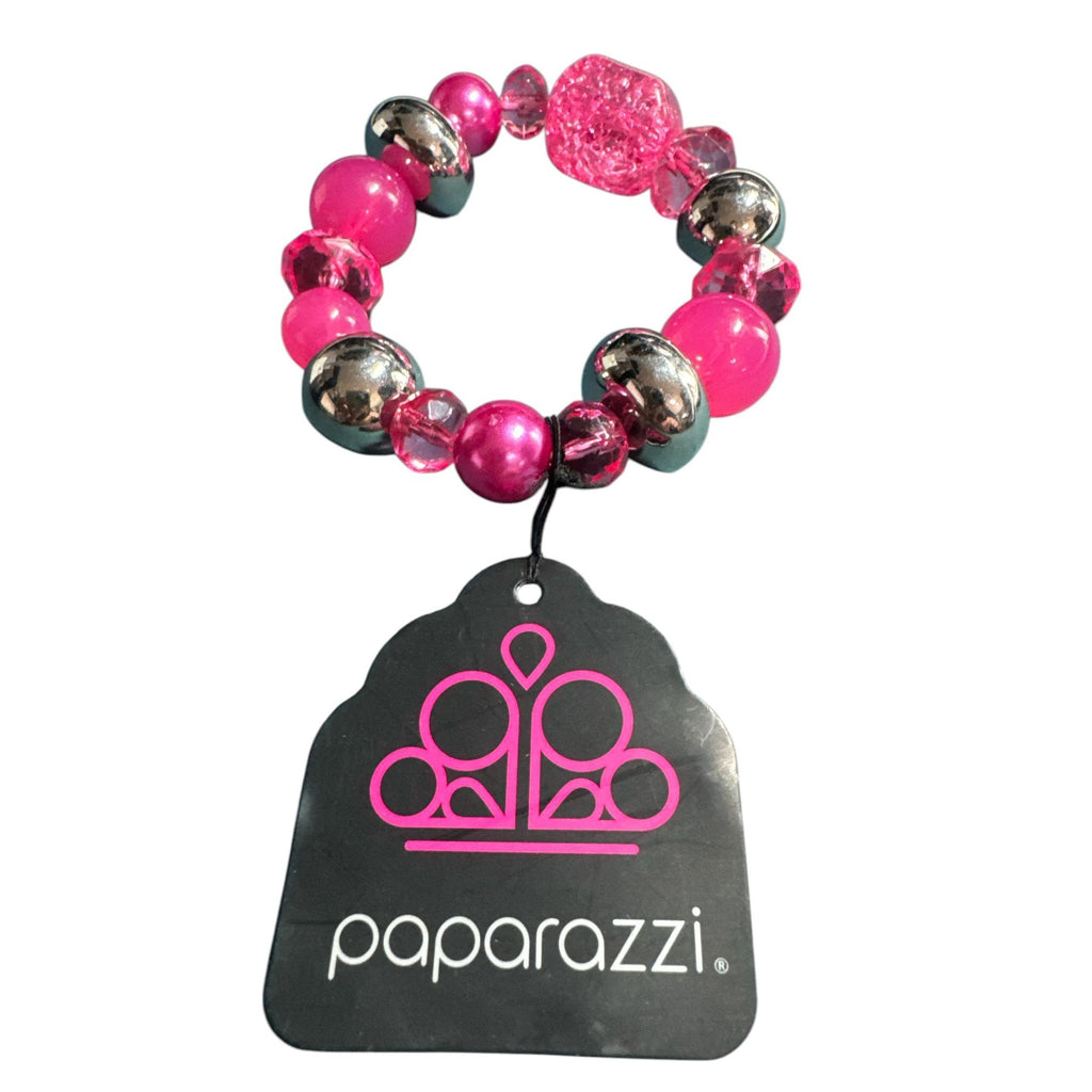 Pink & Silver Beaded Stretch Bracelet By Paparazzi Accessories