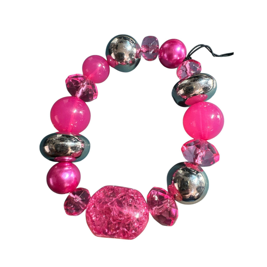 Pink & Silver Beaded Stretch Bracelet By Paparazzi Accessories