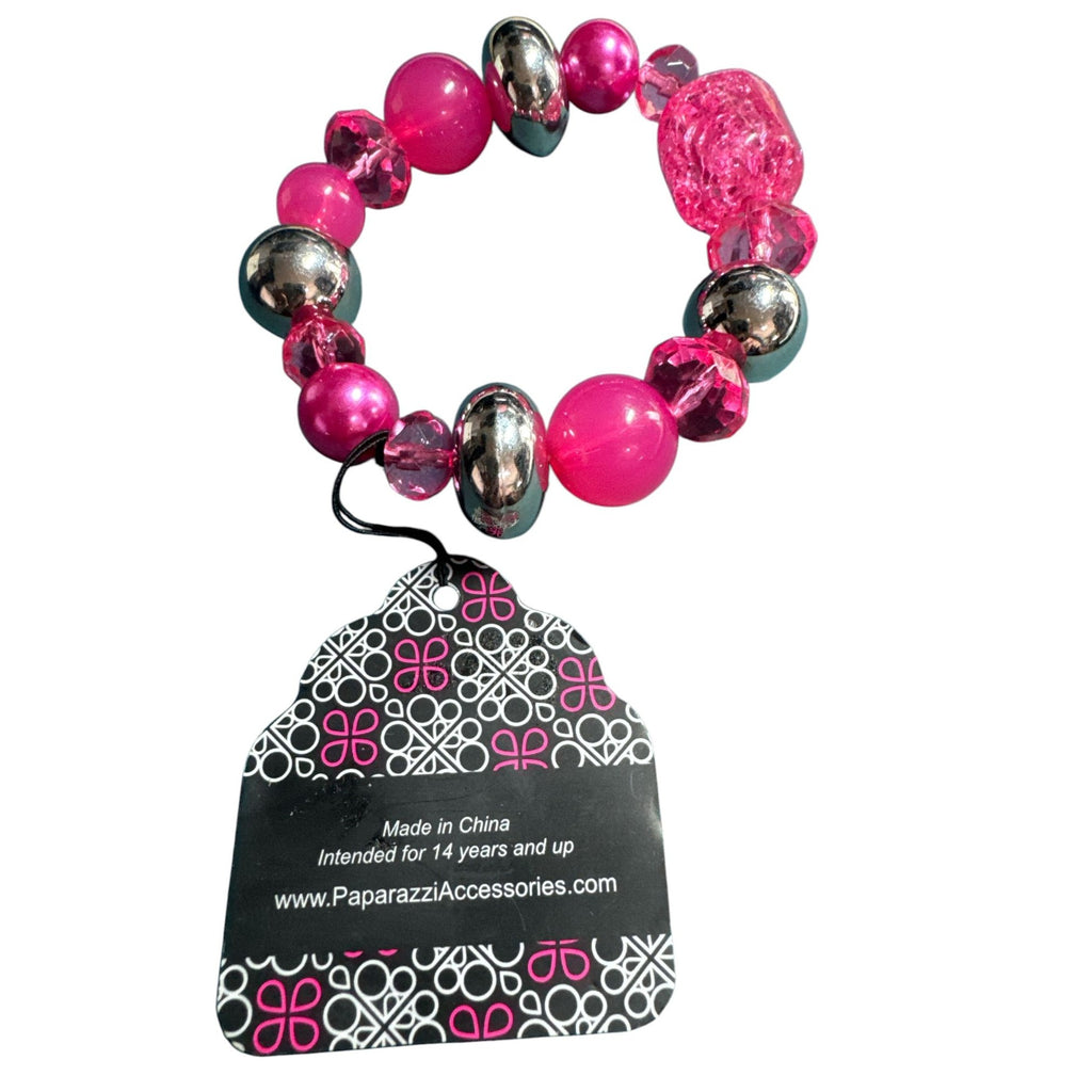 Pink & Silver Beaded Stretch Bracelet By Paparazzi Accessories