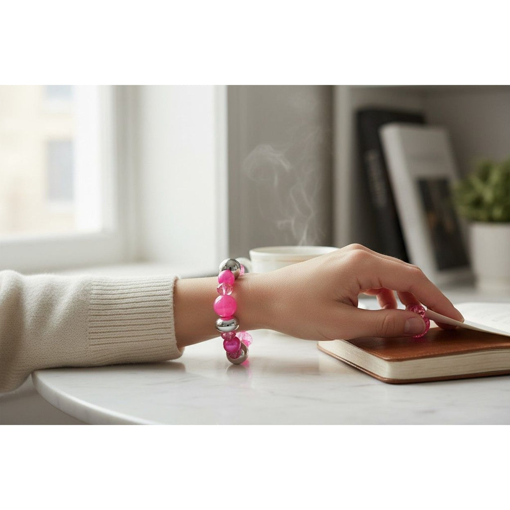 Pink & Silver Beaded Stretch Bracelet By Paparazzi Accessories
