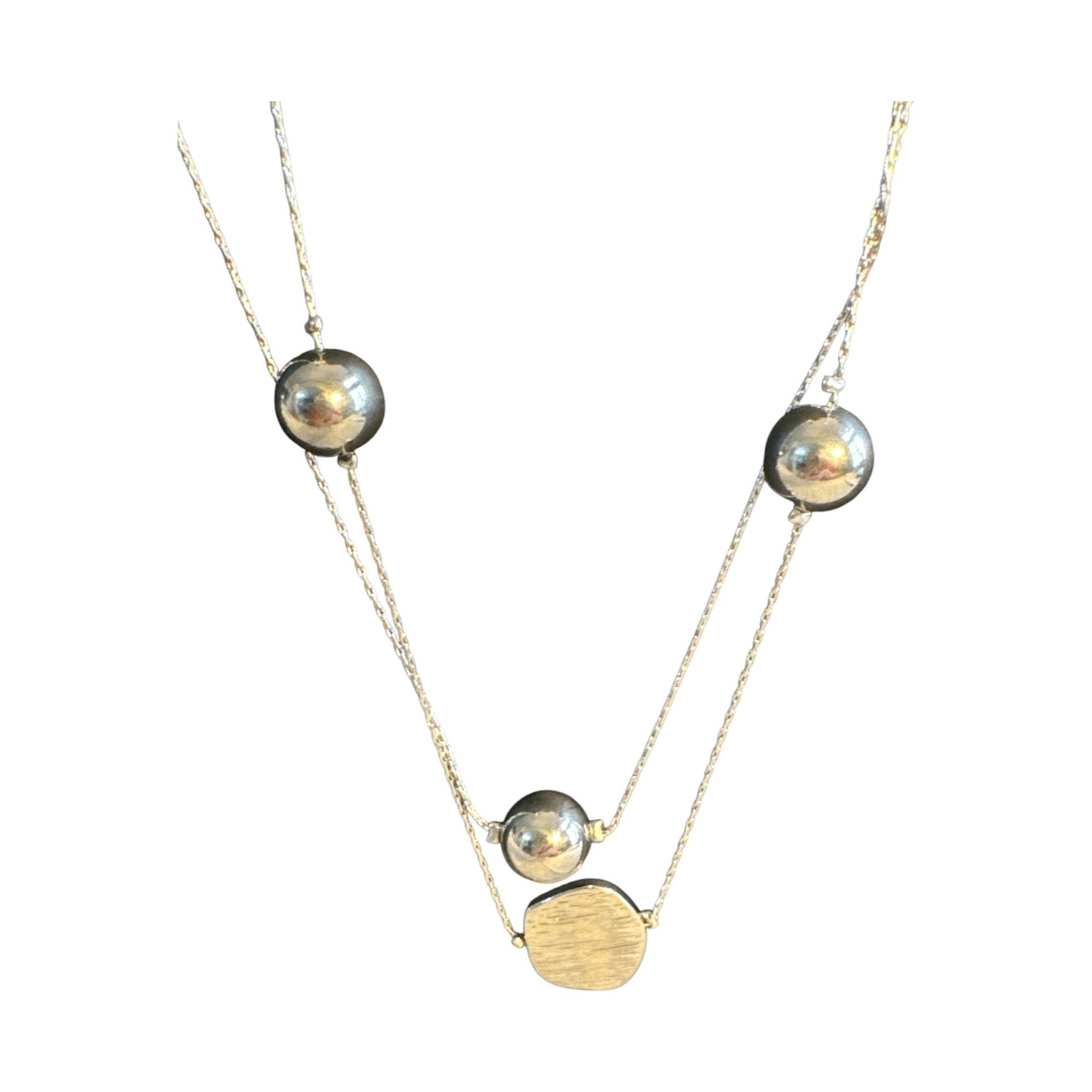 Layered Silver Necklace With Textured Discs & Polished Beads Adjustable Lobster Clasp Closure Elegant Statement Jewelry