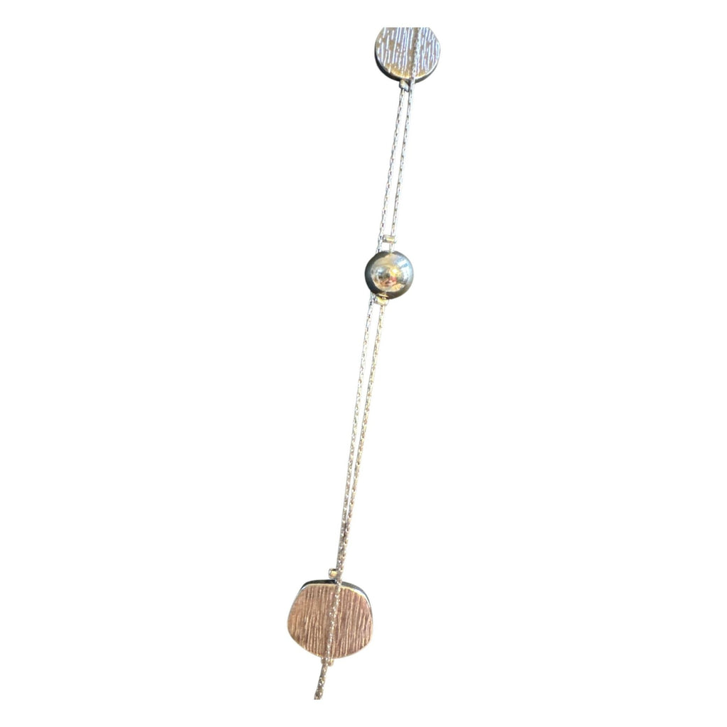 Layered Silver Necklace With Textured Discs & Polished Beads Adjustable Lobster Clasp Closure Elegant Statement Jewelry