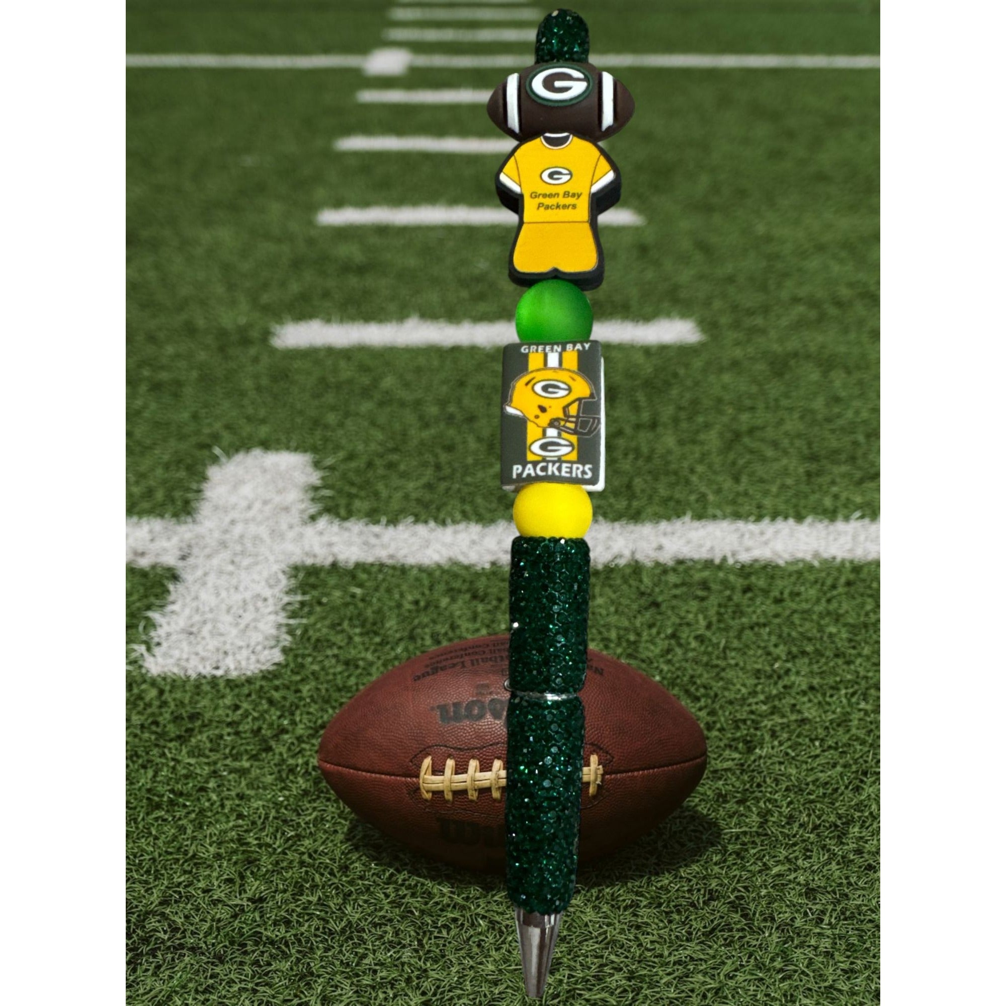 Green Bay Packers Glitter Pen With Beads & Team Logos For Writing Or Collecting