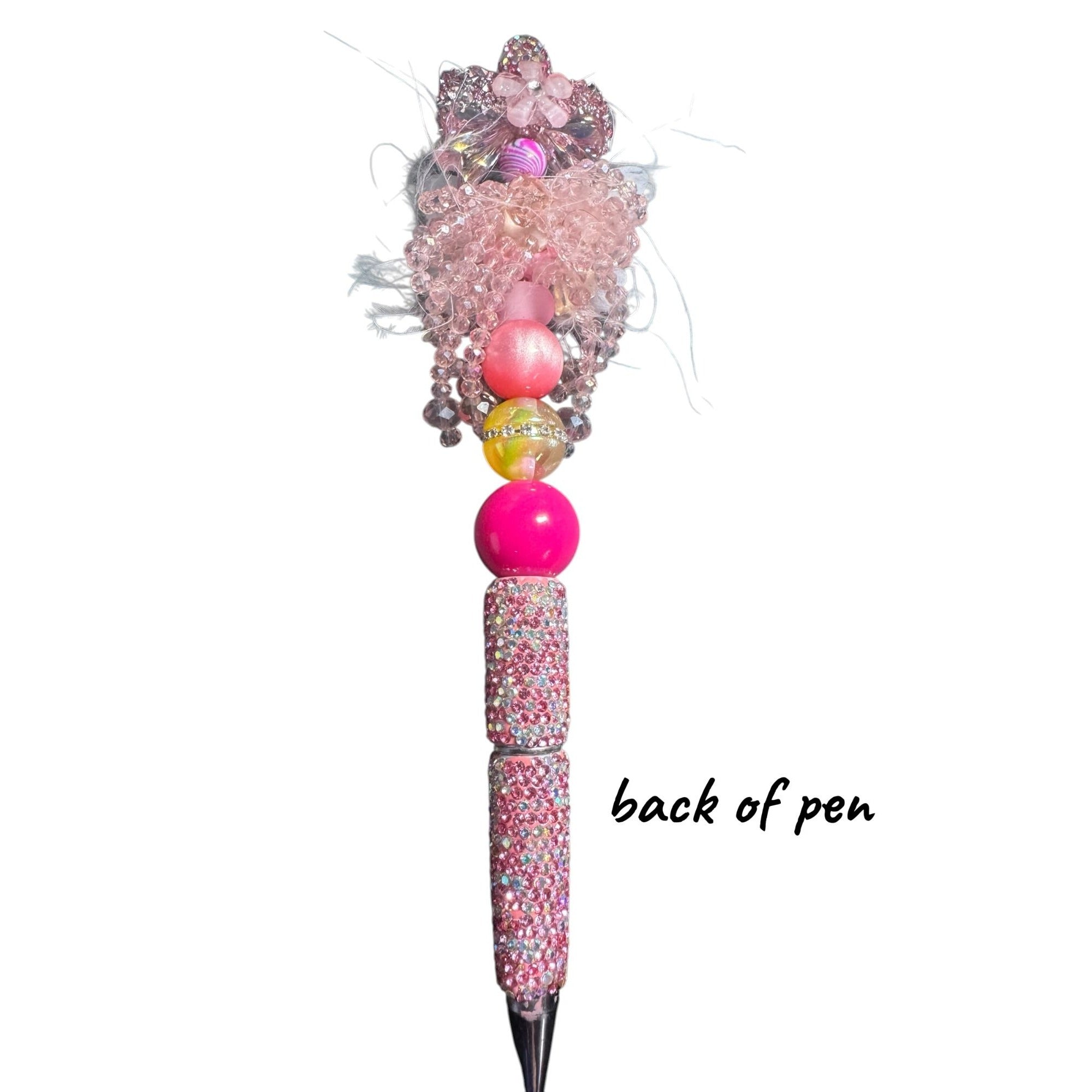 Handcrafted Butterfly-Themed Decorative Ballpoint Pen With Rhinestones & Beaded Accents Pink & Purple Design Ideal For Gifting Or Journaling