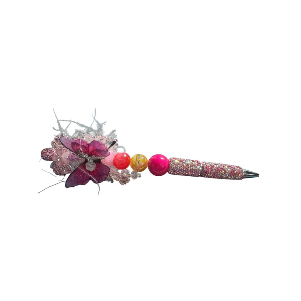 Handcrafted Butterfly-Themed Decorative Ballpoint Pen With Rhinestones & Beaded Accents Pink & Purple Design Ideal For Gifting Or Journaling