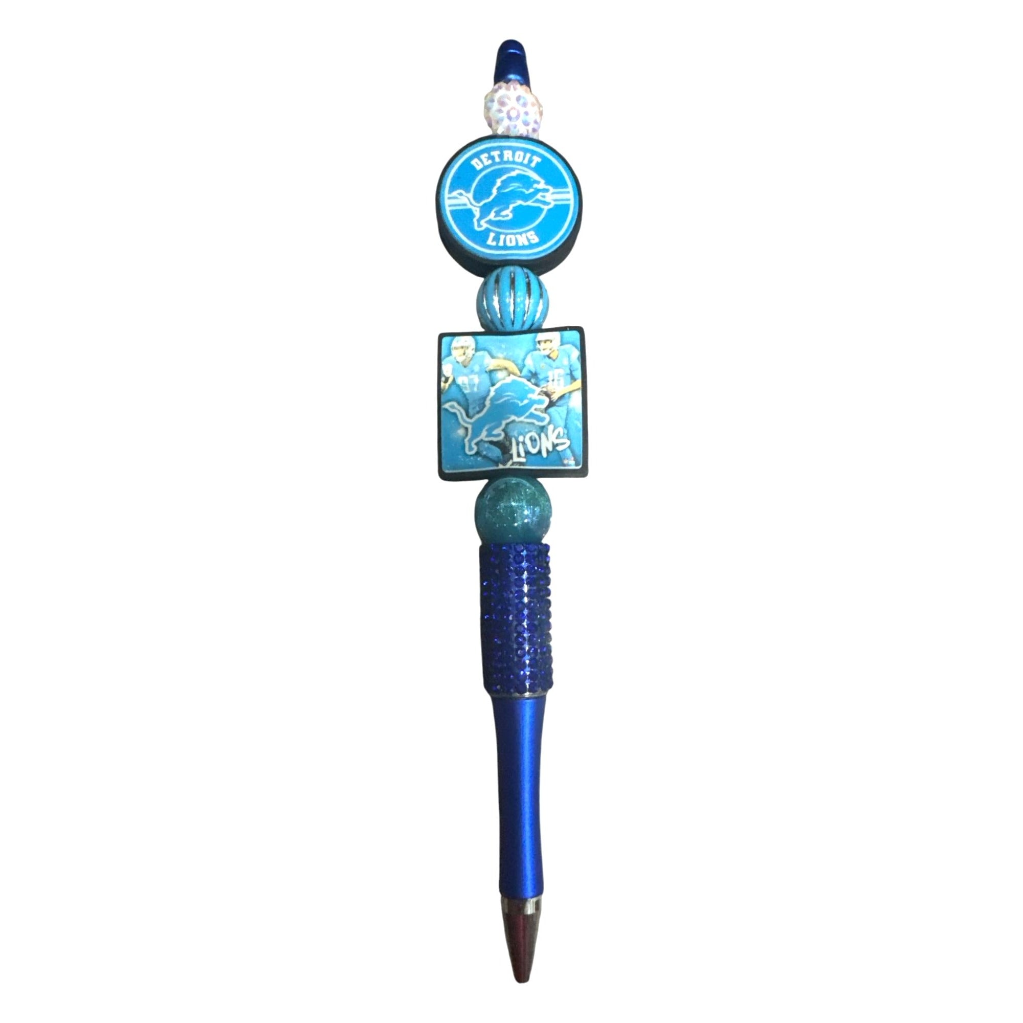 Detroit Lions Beaded Blue Pen With Team Logo & Sparkling Accents