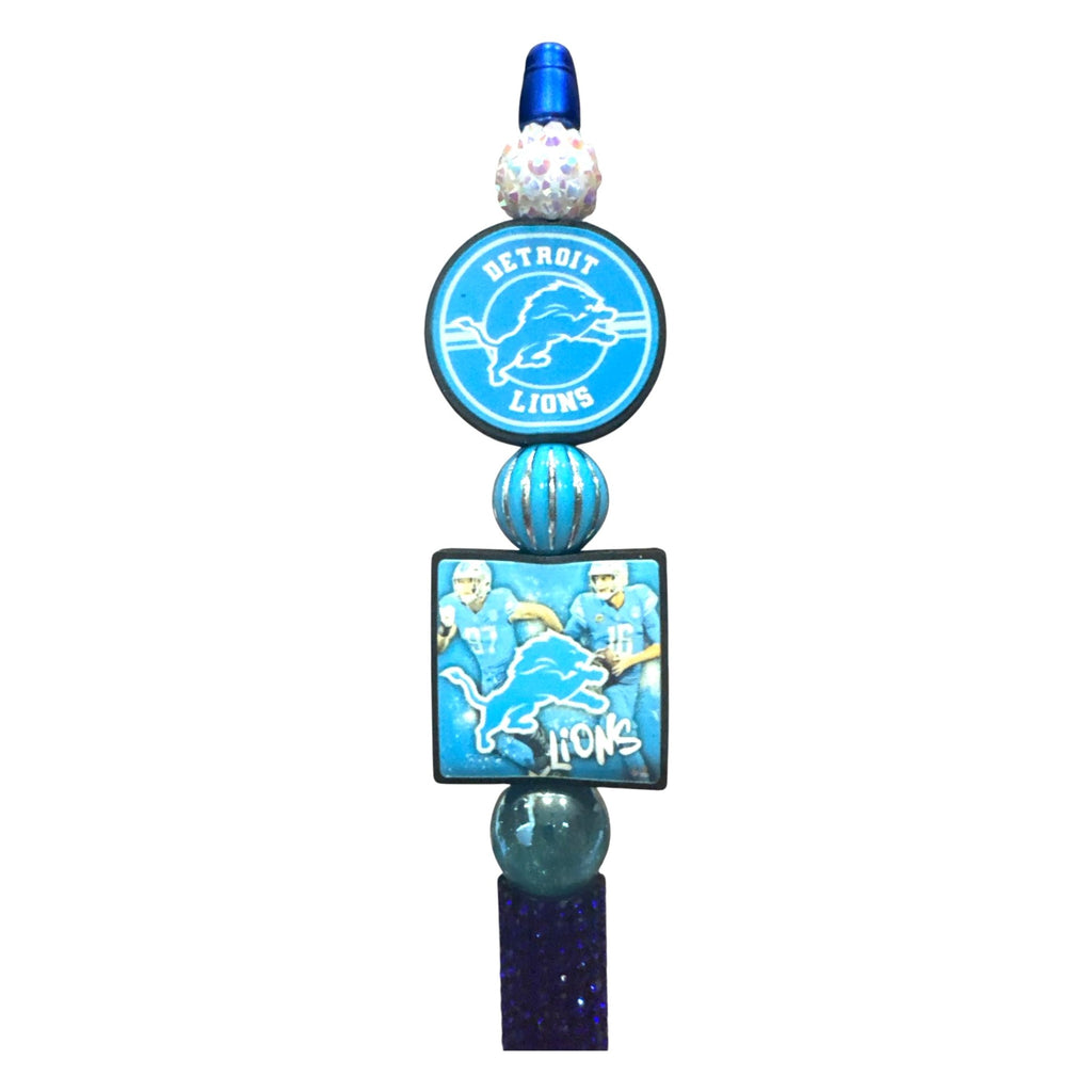 Detroit Lions Beaded Blue Pen With Team Logo & Sparkling Accents