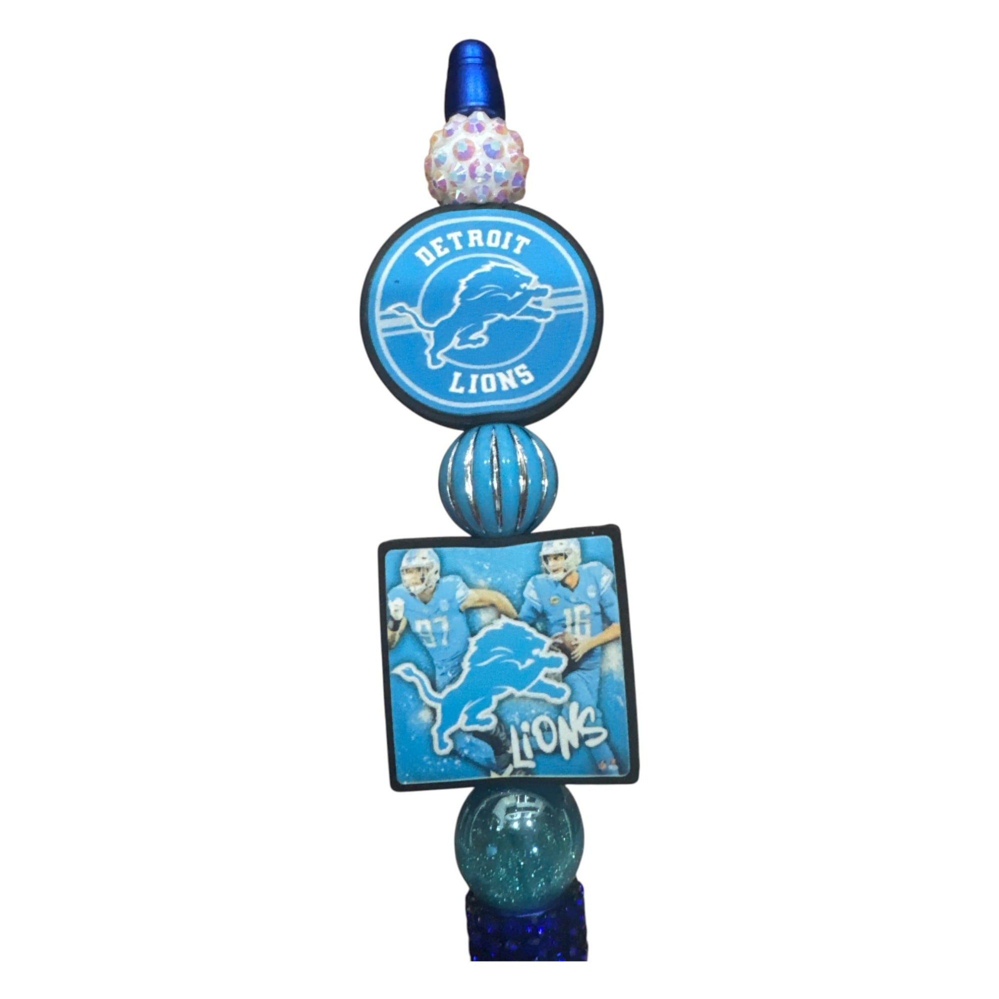 Detroit Lions Beaded Blue Pen With Team Logo & Sparkling Accents