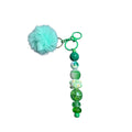 Mint Green Pom Pom Beaded Keychain With Faux Fur & Acrylic Beads
