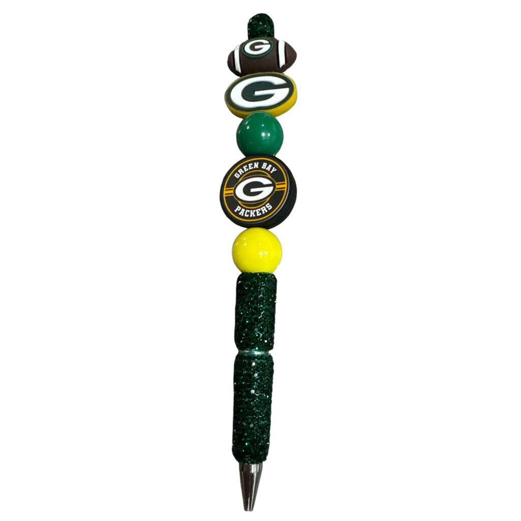 Green Bay Packers Decorative Pen With Beaded Design & Glitter Handle - NFL Football Team Logo Fan Gift