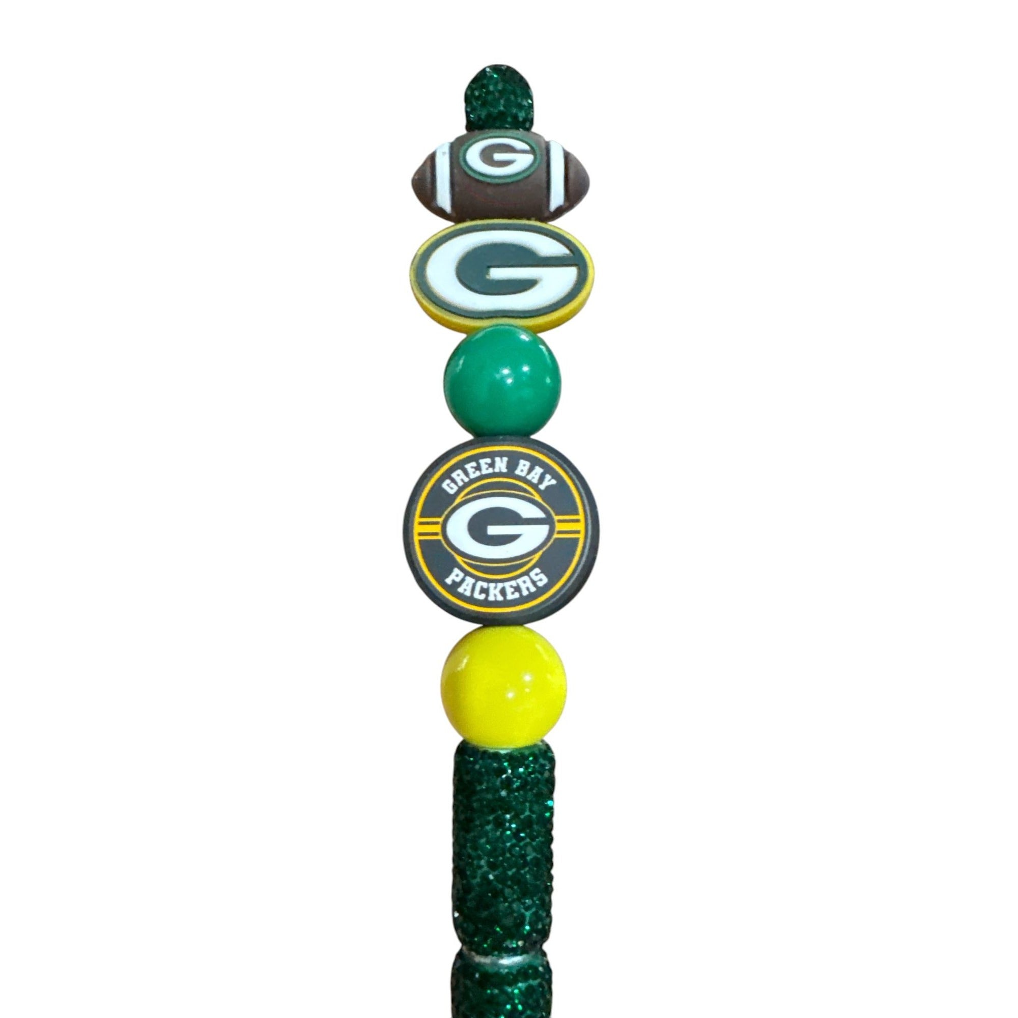 Green Bay Packers Decorative Pen With Beaded Design & Glitter Handle - NFL Football Team Logo Fan Gift