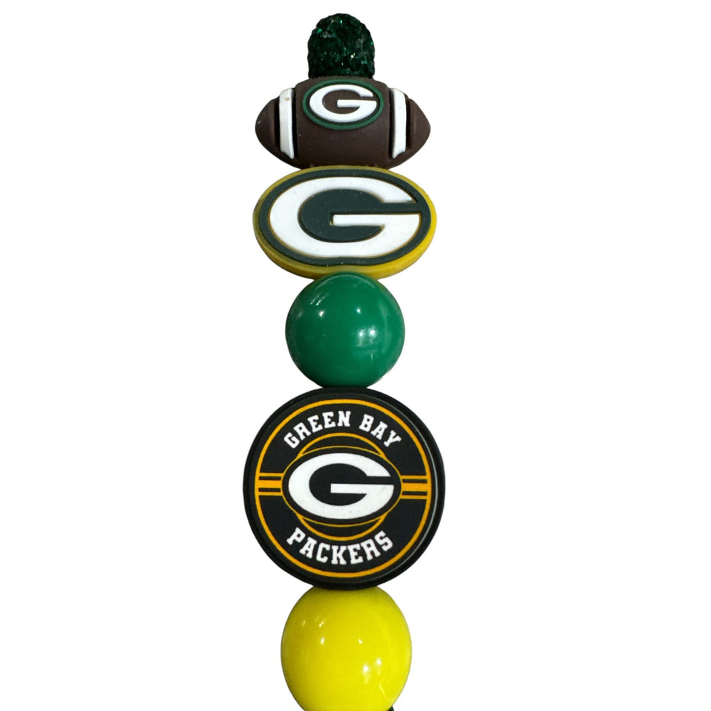 Green Bay Packers Decorative Pen With Beaded Design & Glitter Handle - NFL Football Team Logo Fan Gift