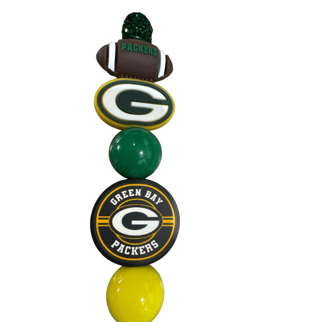 Green Bay Packers Decorative Pen With Beaded Design & Glitter Handle - NFL Football Team Logo Fan Gift
