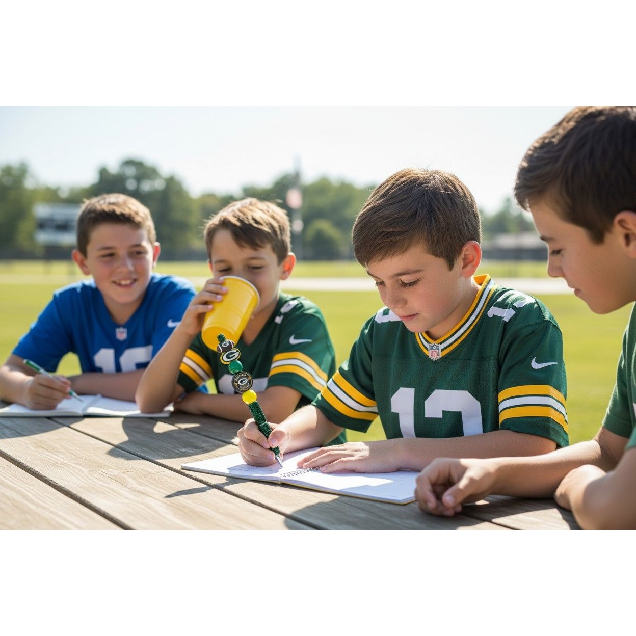 Green Bay Packers Decorative Pen With Beaded Design & Glitter Handle - NFL Football Team Logo Fan Gift