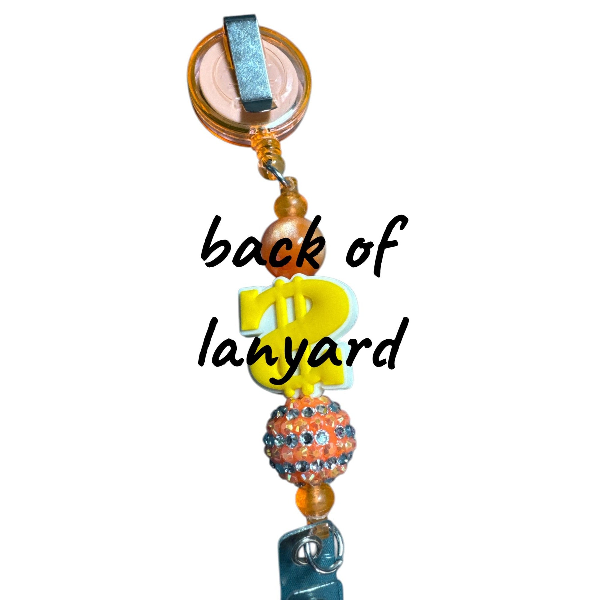Dollar Sign Beaded Retractable lanyard Badge Reel Holder with Clip - Orange & Yellow Colors