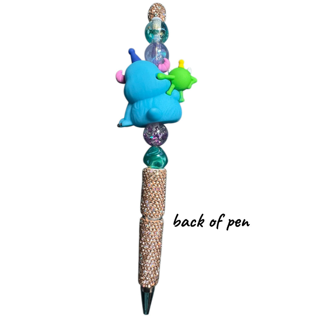 Handmade Beaded Pen • Monsters Theme • Glitter Rhinestone Pen • Cute Kawaii Gift • Blue & Green Characters