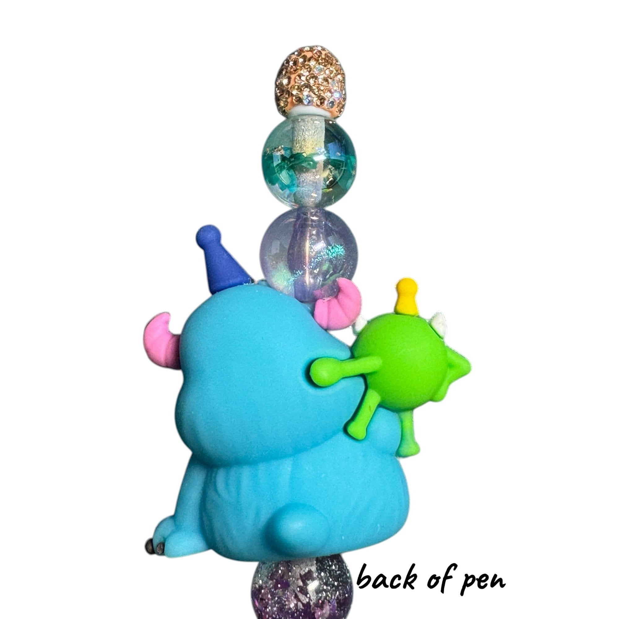 Handmade Beaded Pen • Monsters Theme • Glitter Rhinestone Pen • Cute Kawaii Gift • Blue & Green Characters