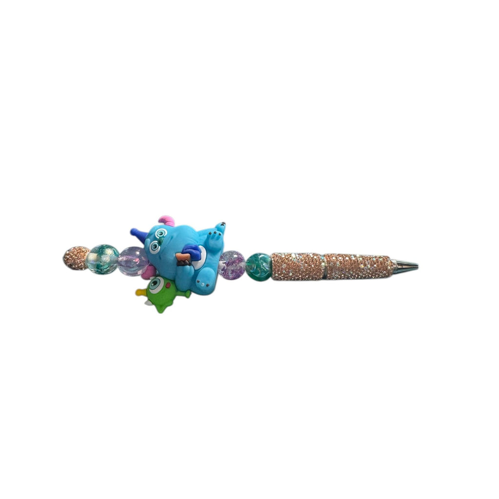 Handmade Beaded Pen • Monsters Theme • Glitter Rhinestone Pen • Cute Kawaii Gift • Blue & Green Characters