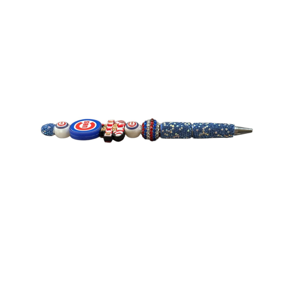 Chicago Cubs Themed Blue Glitter Beaded Pen With "Its A Baseball Kinda Day" Charm