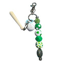 St. Patricks Day Baseball & Bat Keychain Charm With Beaded Clover Accents