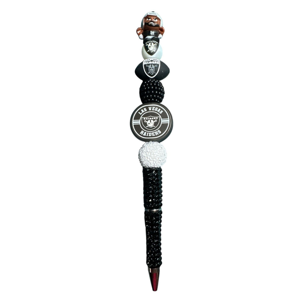 Las Vegas Raiders NFL Theme Pen With Decorative Football & Logo Beads - Black & White Design