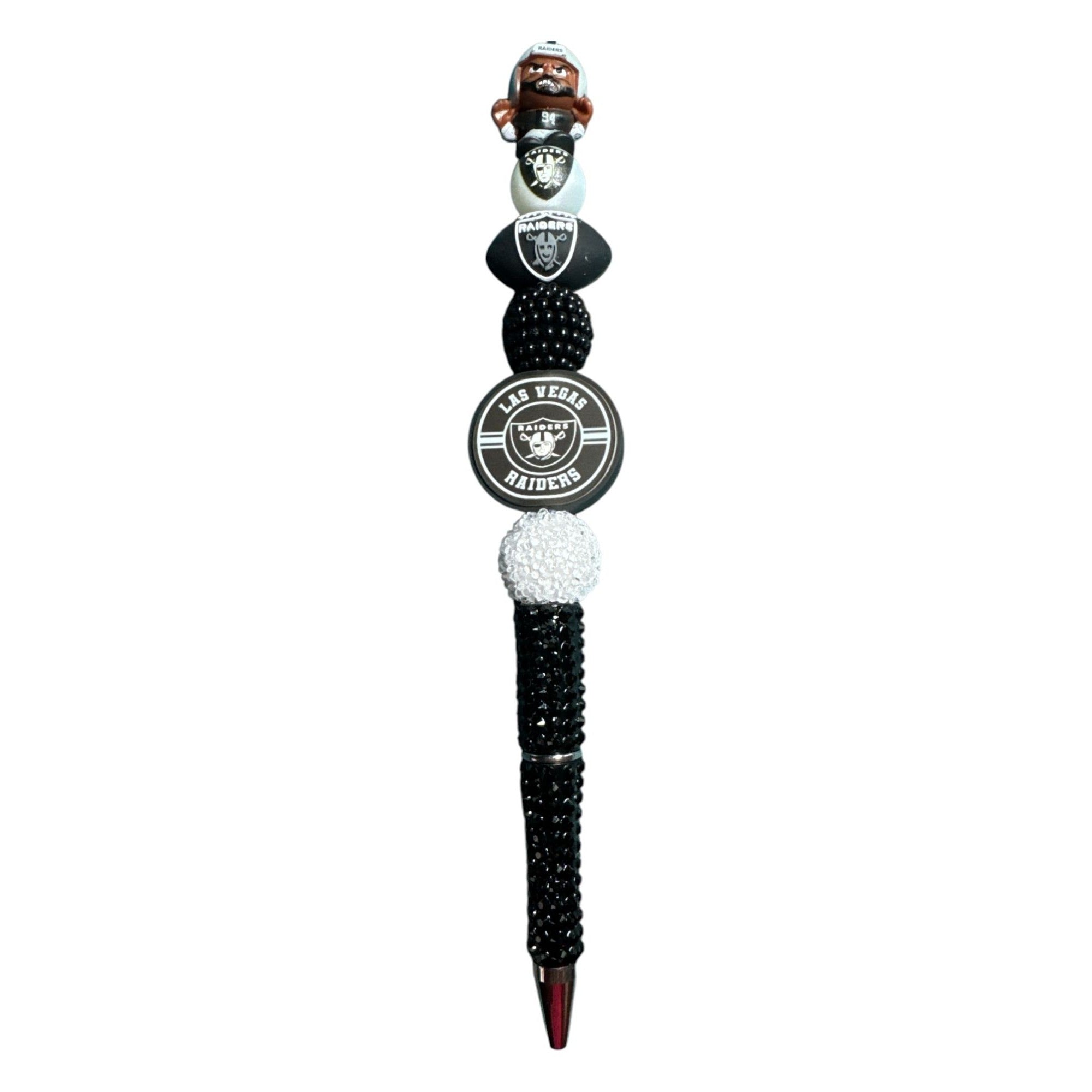 Las Vegas Raiders NFL Theme Pen With Decorative Football & Logo Beads - Black & White Design