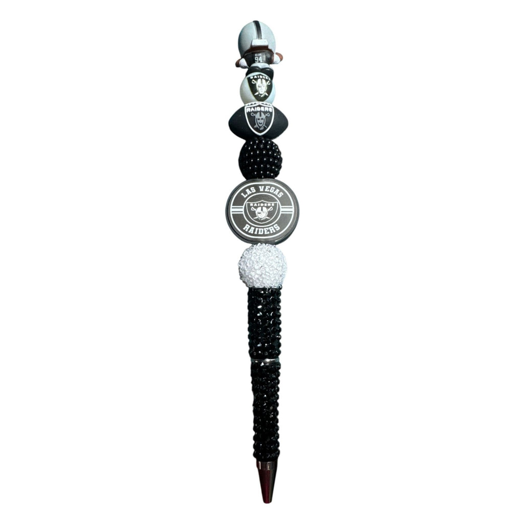 Las Vegas Raiders NFL Theme Pen With Decorative Football & Logo Beads - Black & White Design