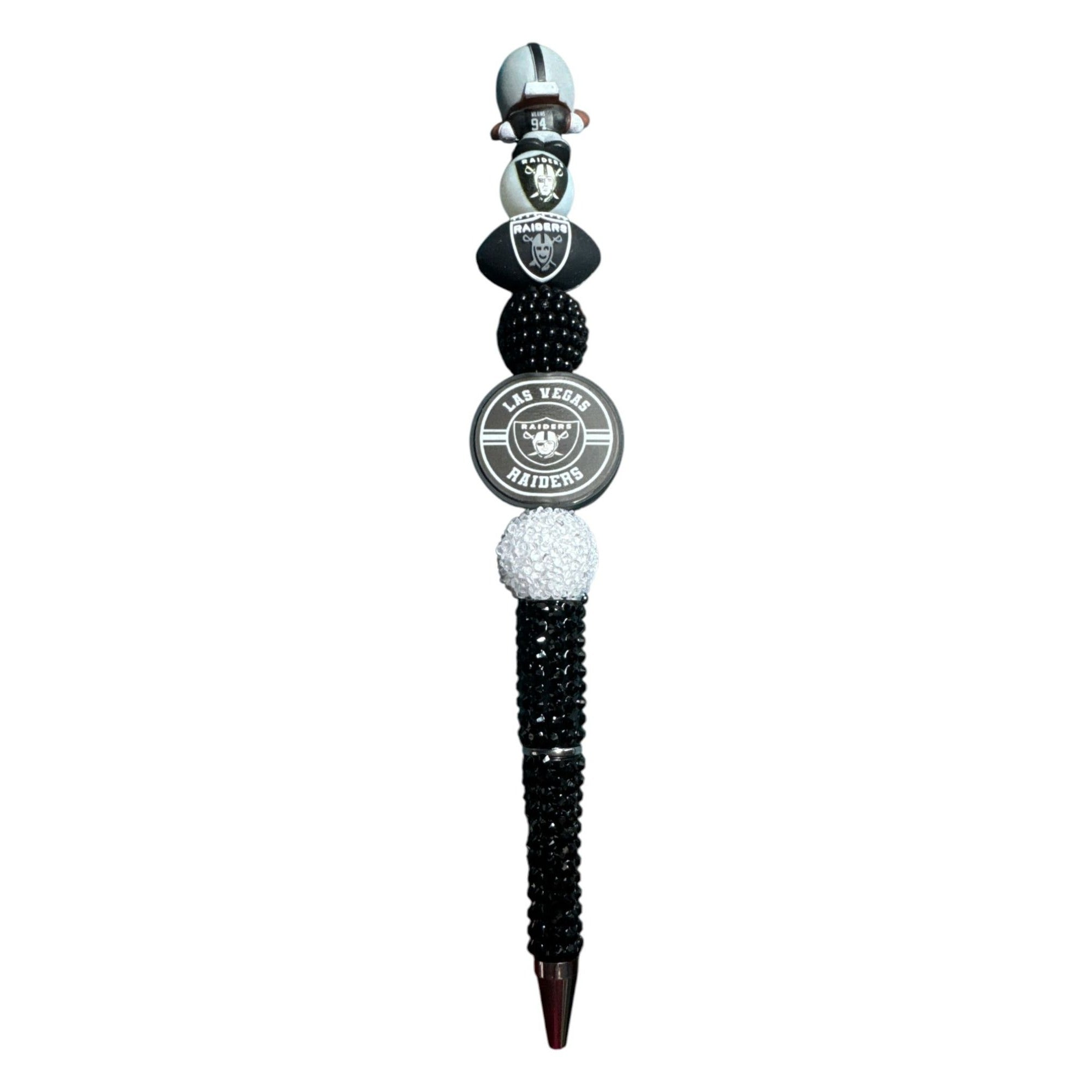 Las Vegas Raiders NFL Theme Pen With Decorative Football & Logo Beads - Black & White Design