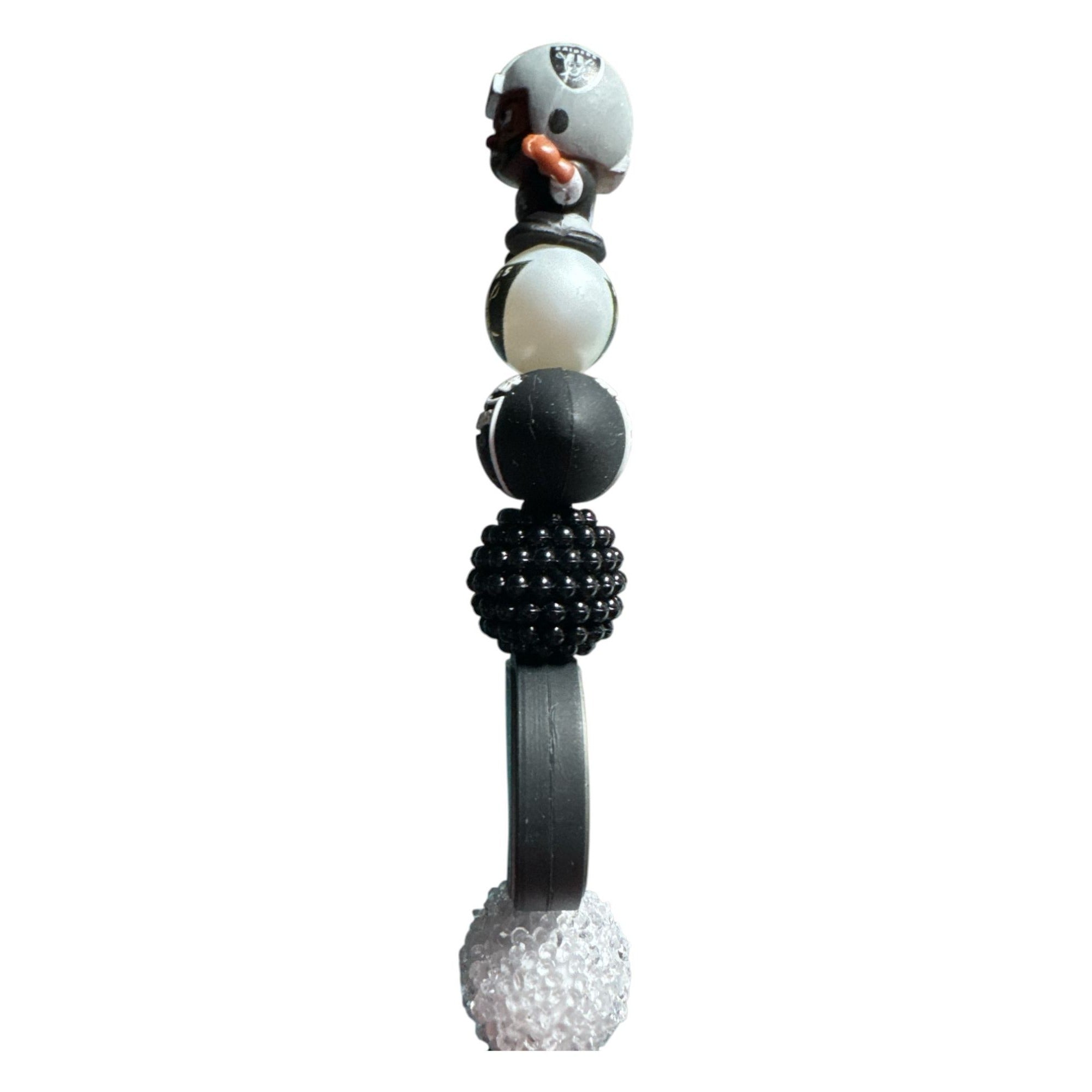 Las Vegas Raiders NFL Theme Pen With Decorative Football & Logo Beads - Black & White Design