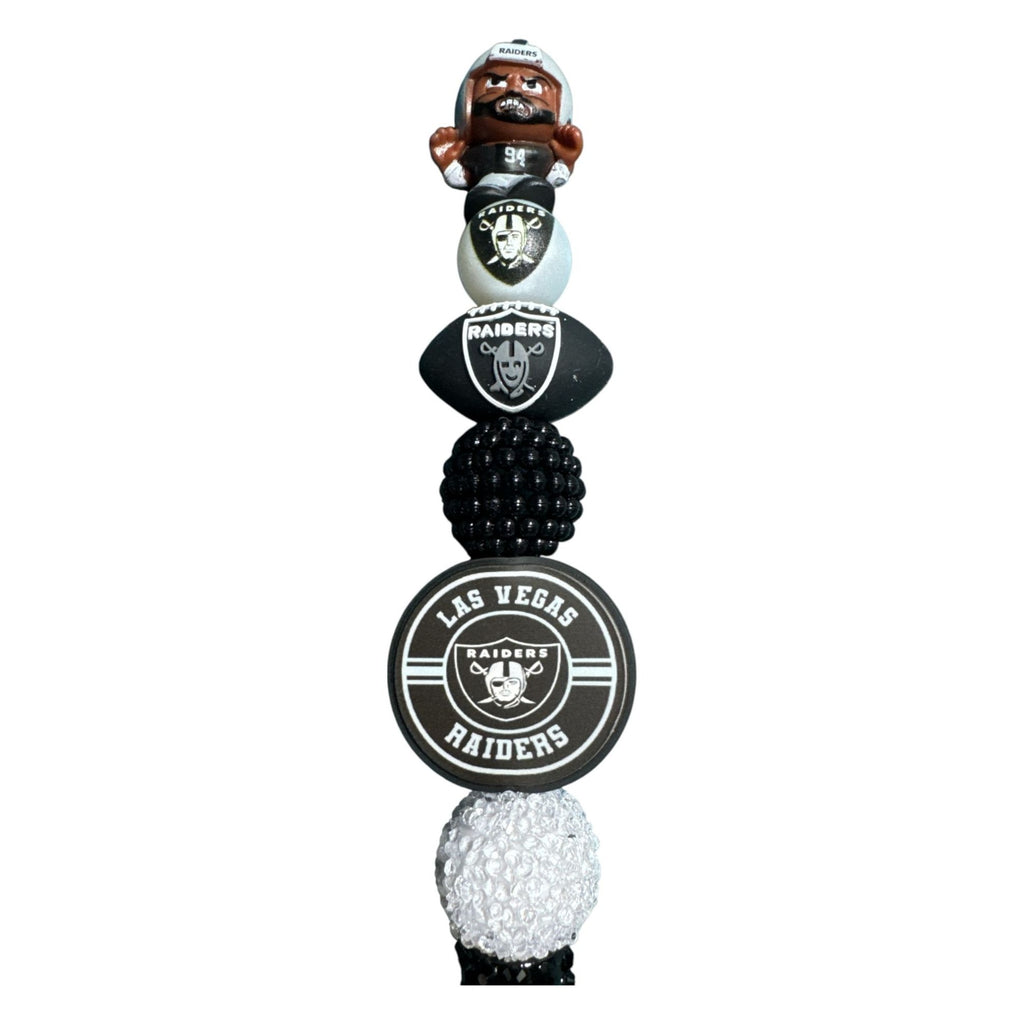 Las Vegas Raiders NFL Theme Pen With Decorative Football & Logo Beads - Black & White Design