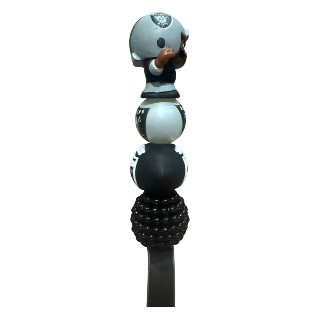 Las Vegas Raiders NFL Theme Pen With Decorative Football & Logo Beads - Black & White Design