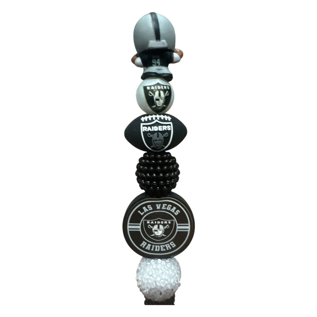 Las Vegas Raiders NFL Theme Pen With Decorative Football & Logo Beads - Black & White Design