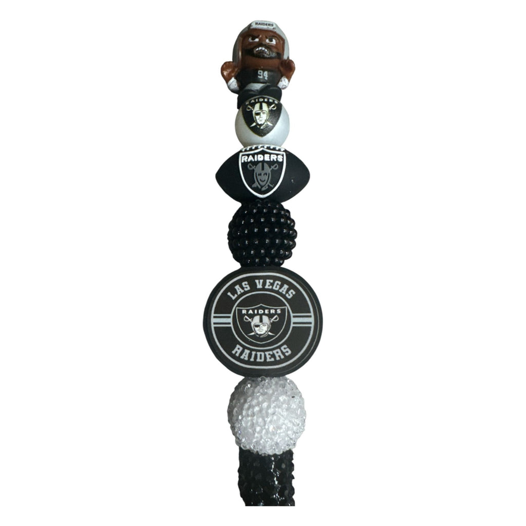 Las Vegas Raiders NFL Theme Pen With Decorative Football & Logo Beads - Black & White Design