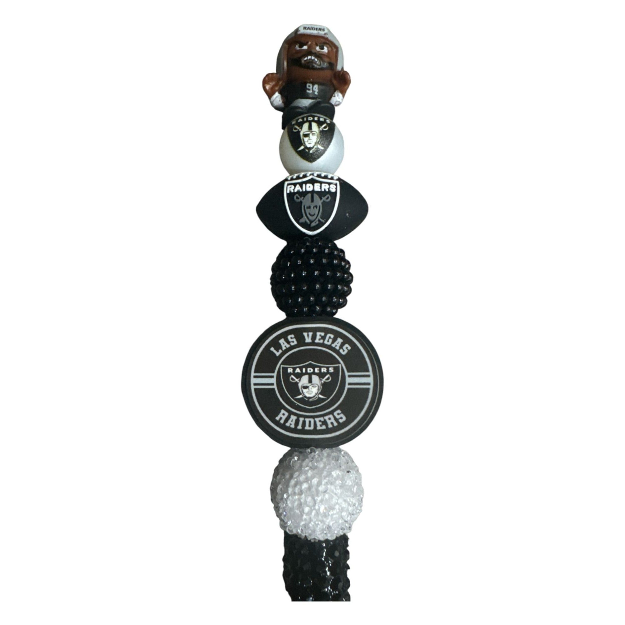 Las Vegas Raiders NFL Theme Pen With Decorative Football & Logo Beads - Black & White Design