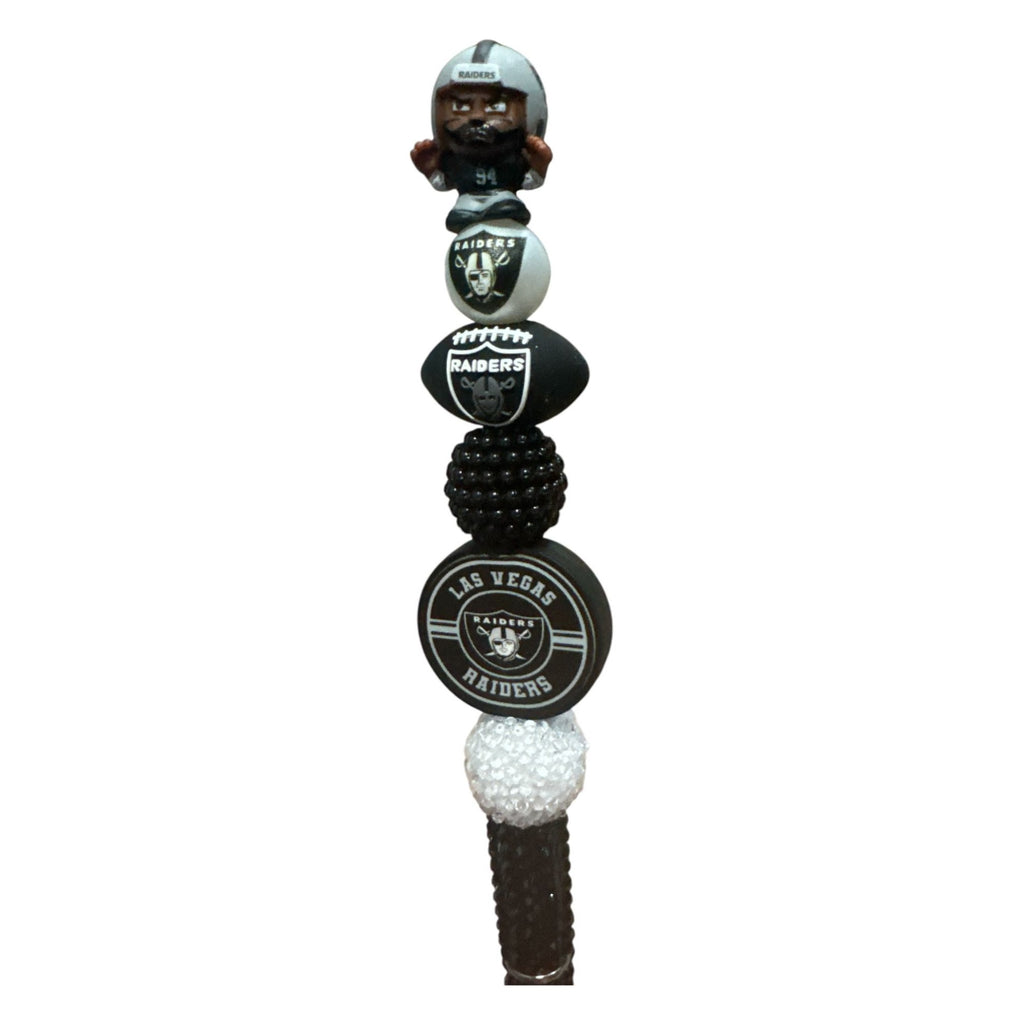 Las Vegas Raiders NFL Theme Pen With Decorative Football & Logo Beads - Black & White Design