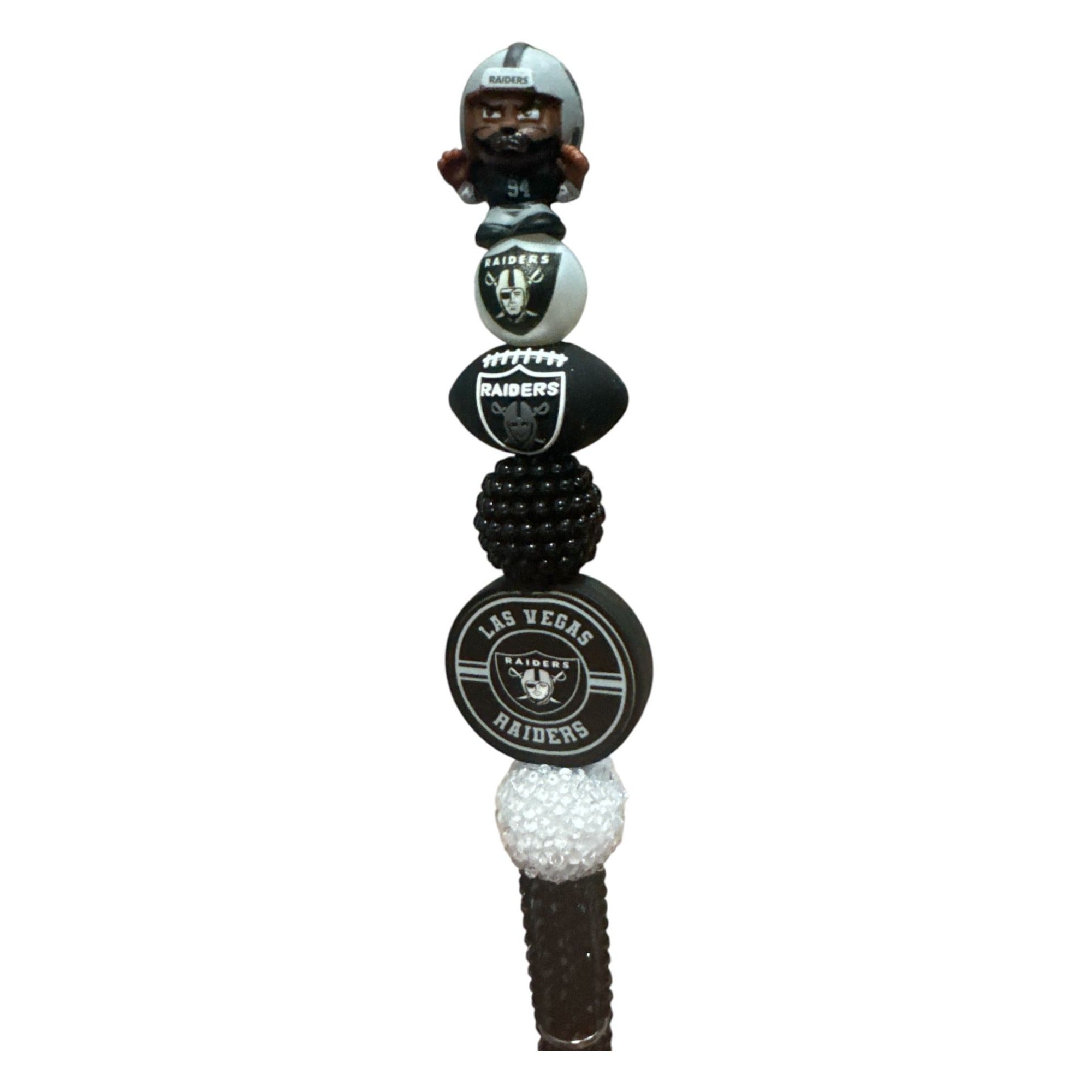 Las Vegas Raiders NFL Theme Pen With Decorative Football & Logo Beads - Black & White Design