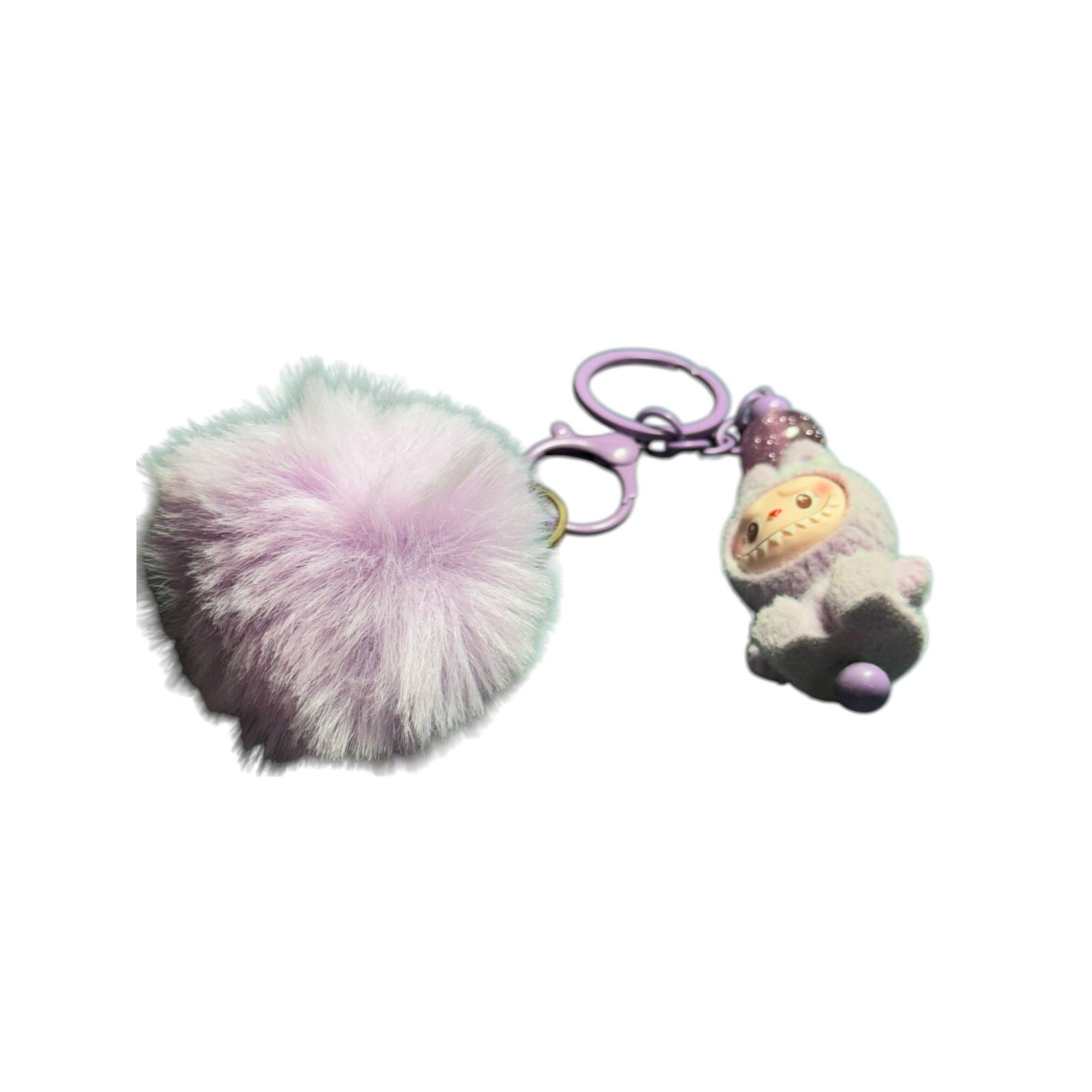 Cute  Labubu  Keychain Lavender Pom Pom Keychain With Plush Bunny & Glitter Details - Bag Charm Or Accessory For Kids & Teens