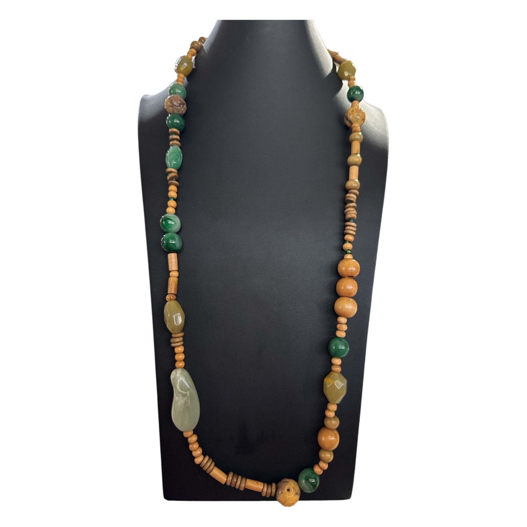 Laila Rowe Wood & Stone Beaded Necklace, Natural Earth Tone Jewelry, Boho Artisan Style Accents 30 Inches