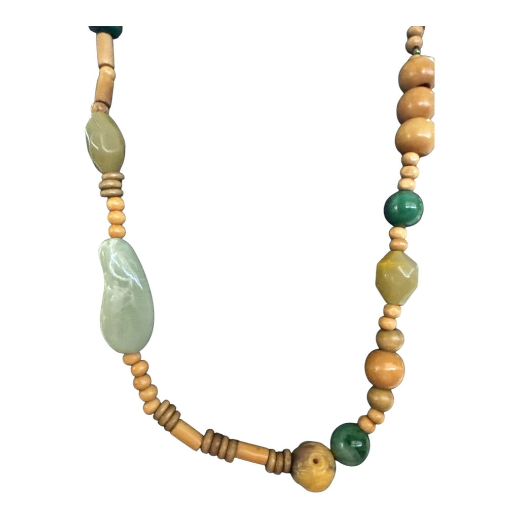 Laila Rowe Wood & Stone Beaded Necklace, Natural Earth Tone Jewelry, Boho Artisan Style Accents 30 Inches