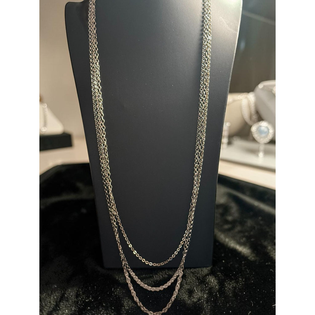 Silver Tone Layered Chain Necklace Multi Strand Minimalist Adjustable Modern Fashion Jewelry