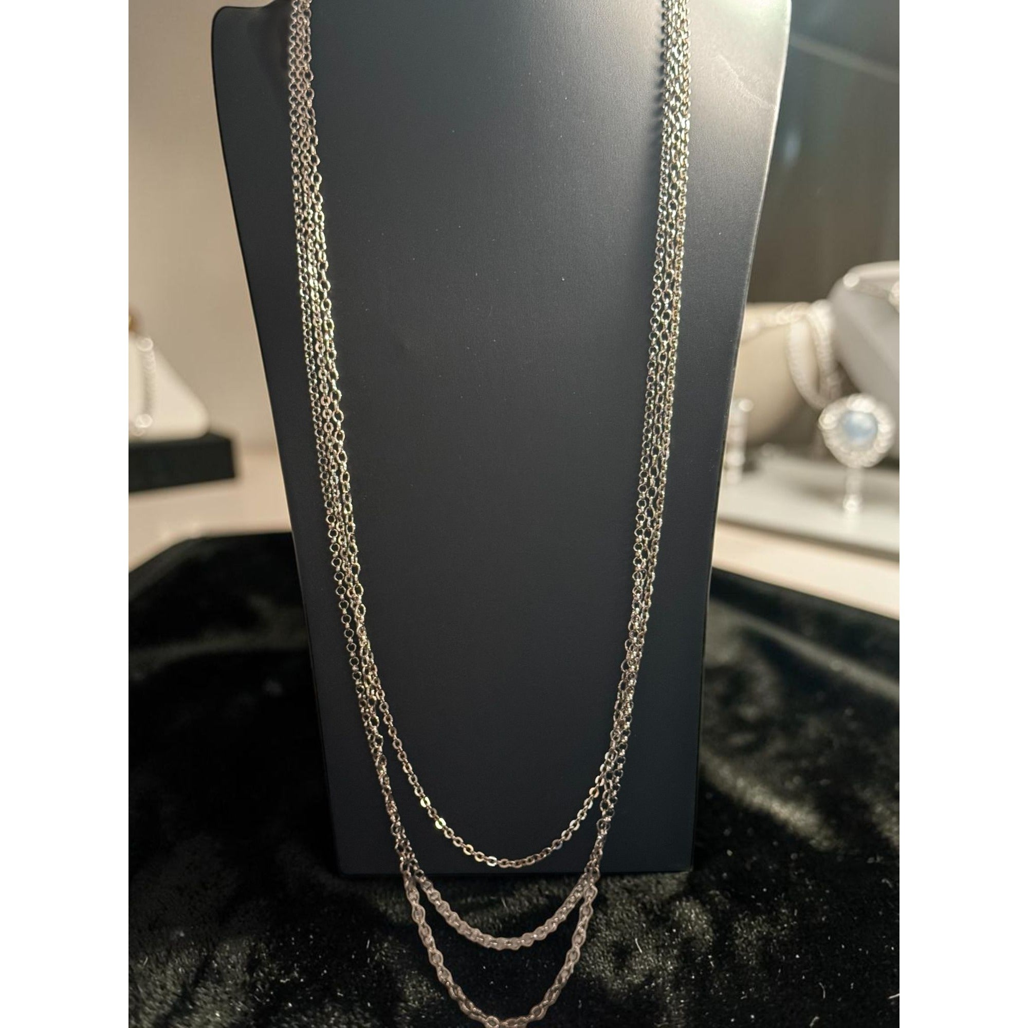 Silver Tone Layered Chain Necklace Multi Strand Minimalist Adjustable Modern Fashion Jewelry