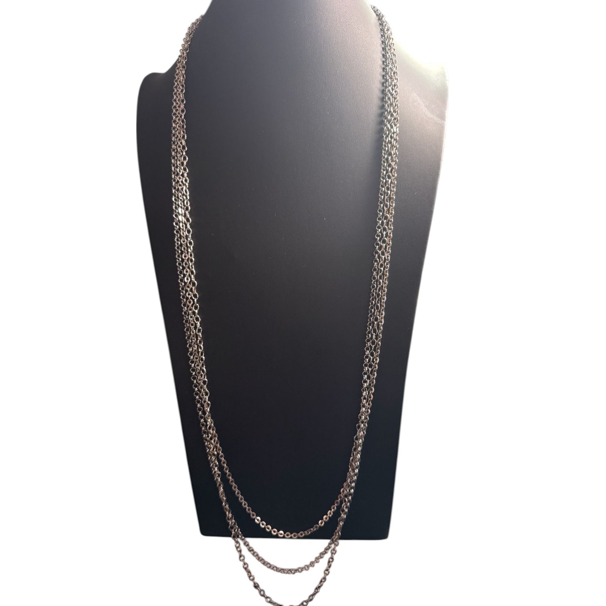 Silver Tone Layered Chain Necklace Multi Strand Minimalist Adjustable Modern Fashion Jewelry