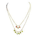 Gold-Tone Layered Necklace With Orange & Green Glass Bead Charms