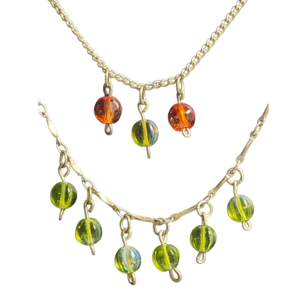 Gold-Tone Layered Necklace With Orange & Green Glass Bead Charms