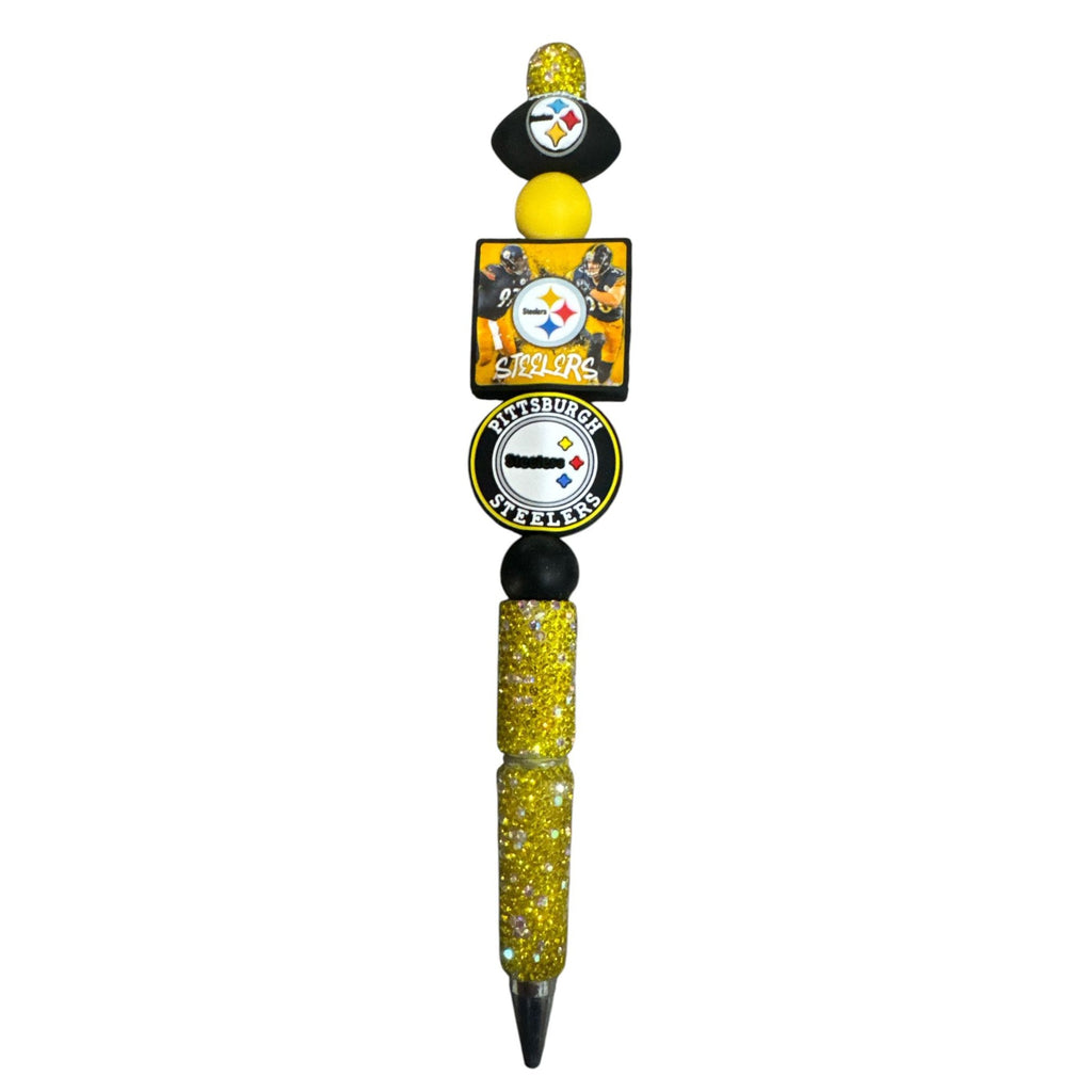 Pittsburgh Steelers Glitter Pen With Beaded Football Theme Design Official Team Logos
