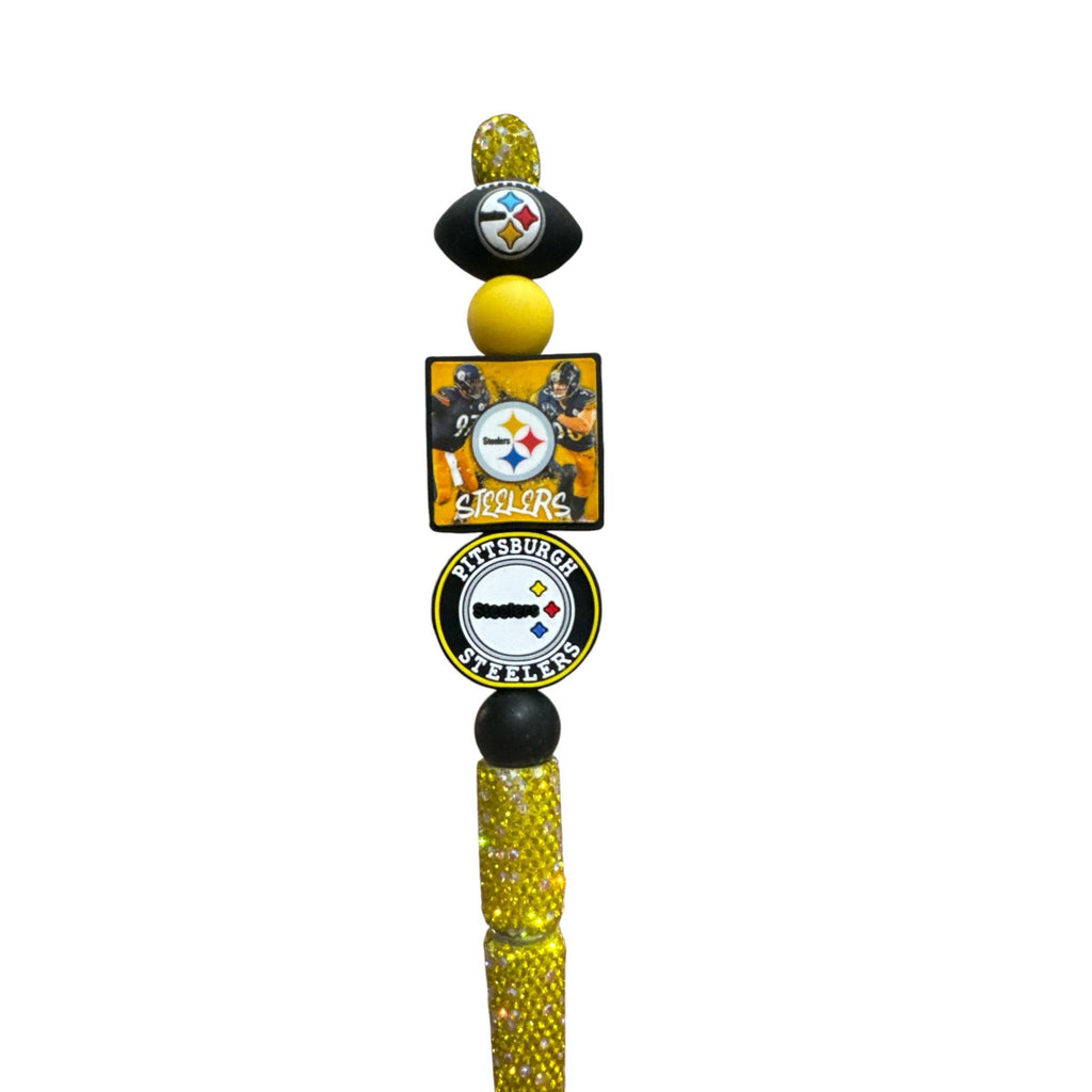Pittsburgh Steelers Glitter Pen With Beaded Football Theme Design Official Team Logos